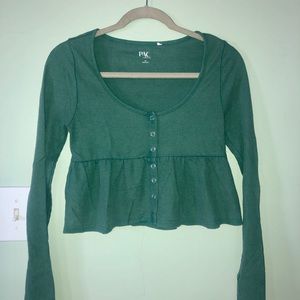 Pacsun Green Babydoll Long-sleeve Crop Top
